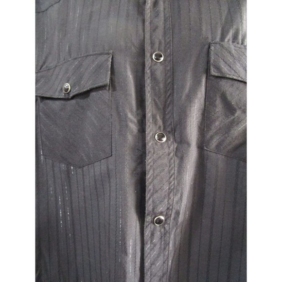 Saxifon USA Black Metallic Thread Jet Black Cabachon Snap Wester Shirt XL GUC - Picture 13 of 16